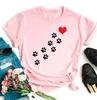 Women Pet Lover Graphic T Shirt The Road To My Heart Is Paved In Paw Prints Heart Shaped Paw Print Round Neck Short Sleeve All Season Dog Mom Casual