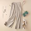 Southeast Asia Retro Cotton Linen High-Waisted Wide-Leg Cropped Pants with Side Tie