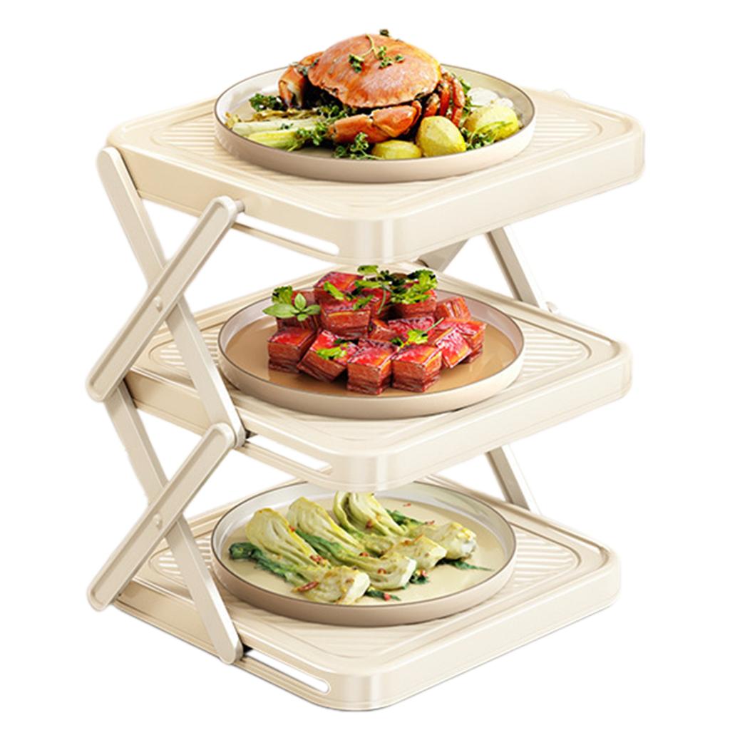 3-Tier Foldable Storage Tray Vegetables Fruits Tiered Storage Tray Shelf Food Grade Non Bpa ,Large Capacity Space-Saving
