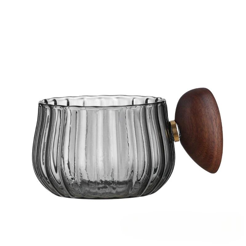 Stripe Heat-resistant High Boron Silicon Glass Coffee Mug With Wooden Handle Ice American Latte Cup Breakfast Milk Tea Cup