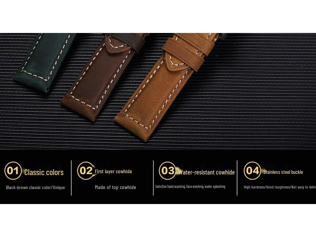 Peihaina Hai Genuine Crazy Horse Leather Strap for Panerai - Quick Release, 20/22/24/26mm.