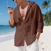 Mens Linen Hooded Long Sleeve Open Front Casual Beach Shirt