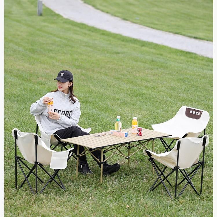 Oxford-Gewebe & Kohlenstoffstahl Outdoor Klappstuhl Tisch Set Tragbarer Mondstuhl für Camping Picknick Rucksacktouren Strand Hinterhof