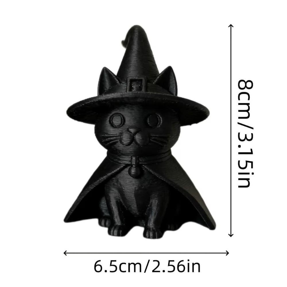 Creative Witch Cat Figurine 3D Printed Black Kitten Statue Desktop Decoration  Home Office Decor
