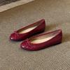 Leather shallow mouth ballet shoes women's bow versatile flat shoes Mary Jane shoes