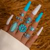 European and American Retro Style Imitation Turquoise Ring Design Sense Flower Leaf Eagle Geometric Joint Ring Set for Women