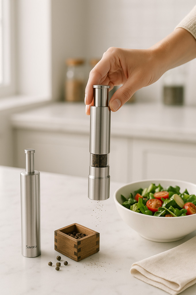 Kitchen Stainless Steel Manual Thumb Push Salt Spice Sauce Grinder Pepper Mill