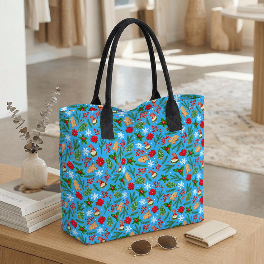 Christmas Printed Tote Bag Large Capacity Casual Handbag for Daily Shopping Holiday Use
