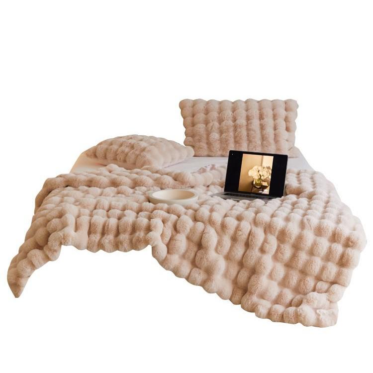 Winter Tuscany Rabbit Hair Plush Throw Blanket - Korean Gentle Style, Light Luxury for Sofa or Office.