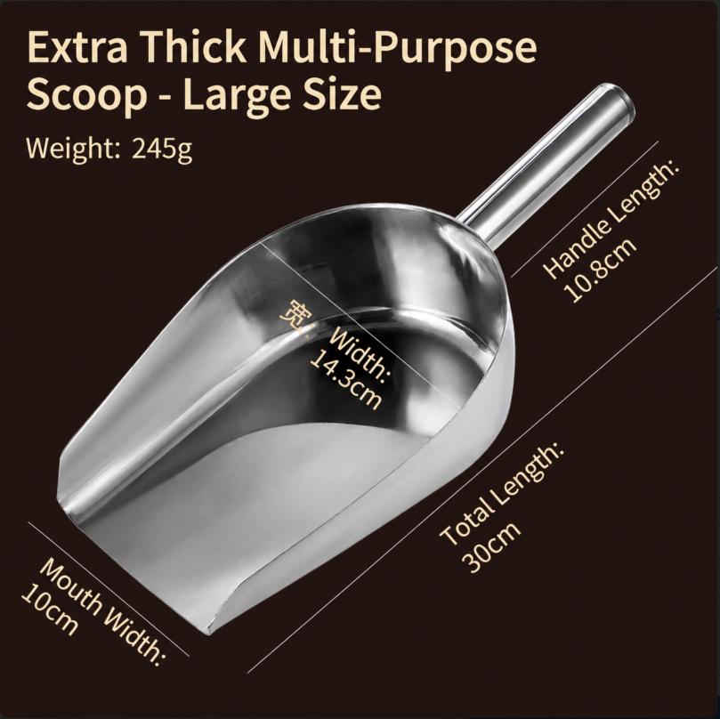Multi-Purpose Ice Scoop Stainless Steel Food Flour Grain Shovel with Ergonomic Handle Practical for Kitchen Bar Restaurant Use