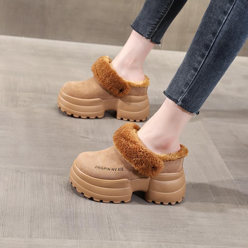 Small man with a thick bottom and a height of 10cm Mao Mao slippers women's winter 2025 new baotou half slippers