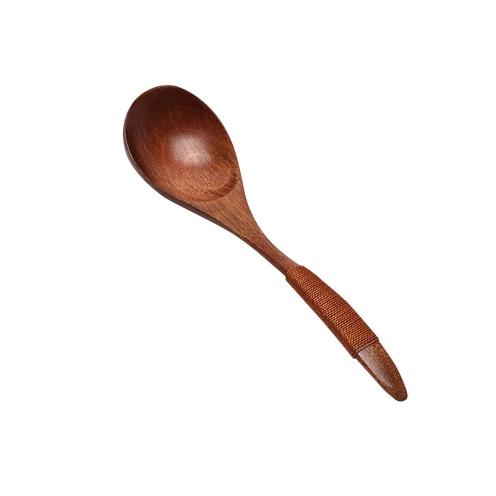 Japanese Wooden Spoon Long Handle Ramen Spoon Baby Eating Spoon Drinking Porridge Spoon Household Wood Tableware Round Spoon