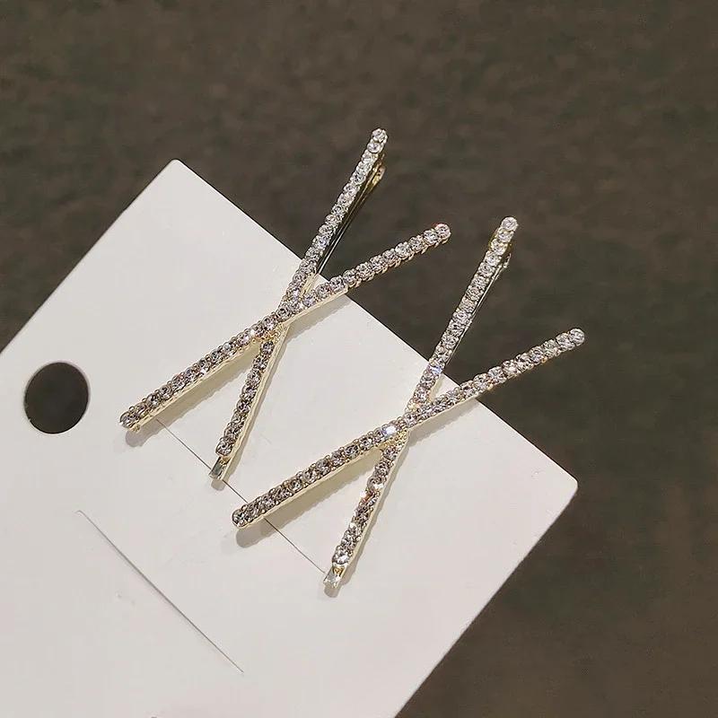 1pcs Cross Crystal Hairpins Rhinestone X Hair Clips Barrettes Simple Side Clip Bridal Headwear Girl Fashion Hair Accessories New