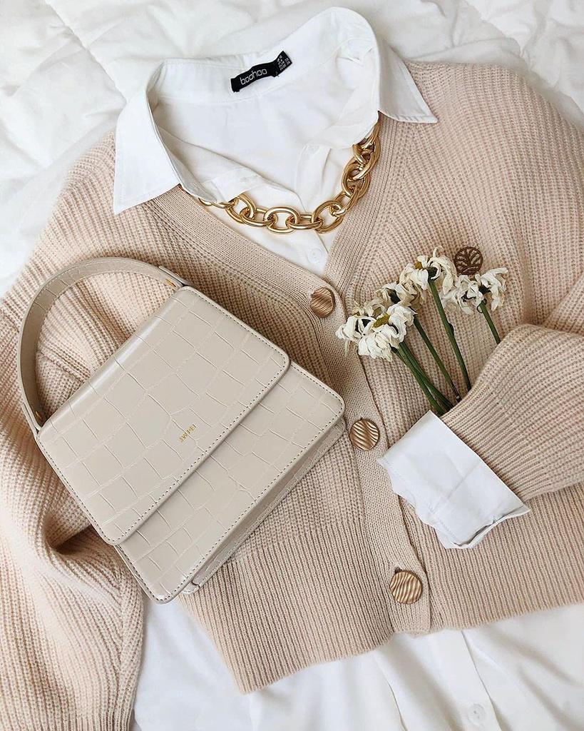 [JW PEI] Fae Handle Bag - Ivory White Crocodile Embossed