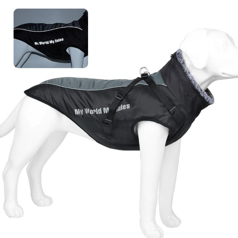 Reflective Warm Large Dog Winter Jacket Windproof Waterproof Fleece Collar Cotton Coat with Leash Hole Pet Outdoor Clothes