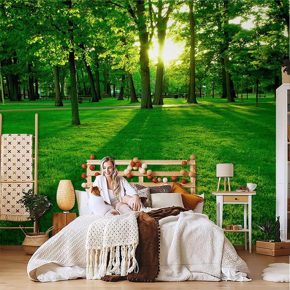 Green Sunshine Forest Wallpaper Mural Sunny Green Forest 3d Wall Mural Modern Home Decor Wallpaper For Living Room Bedroom