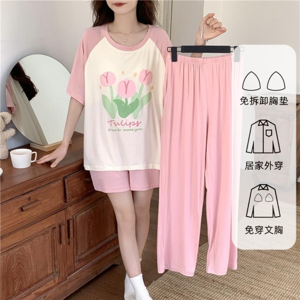 Summer Sleepwear for Women 2024 New Style with Sweet Cartoon Short Sleeved Student Home Suit Three Piece Set