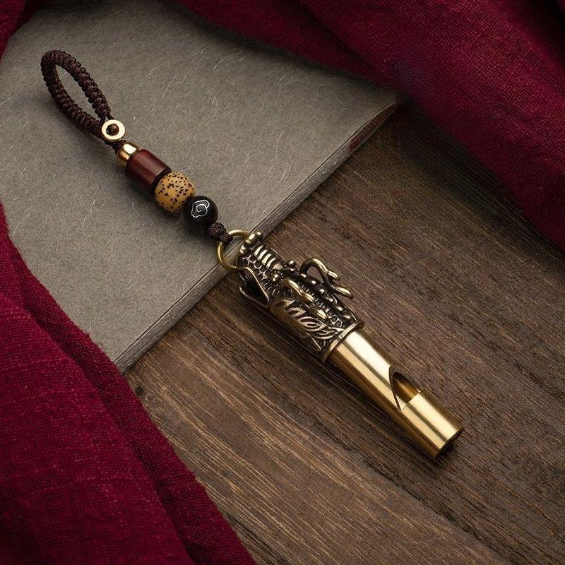 

Classic Chinese Element Brass Whistle Keychain, Lanyard Design for Daily Wear & Outdoor Rescue