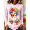 Autumn Women's  Fashionable Comfortable Creative Fun Colorful Animal 3d Printing T-shirt Soft Breathable Round Neck Long Sleeved T-shirt