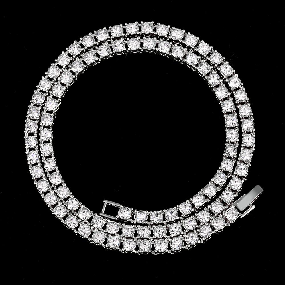 "Eco-Friendly Zinc Alloy 4mm Tennis Chain Necklace for Men & Women - Trendy Hip-Hop Jewelry"