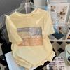 Women's Summer Printed Off-Shoulder Cotton T-Shirt - Chic and Sweet Design