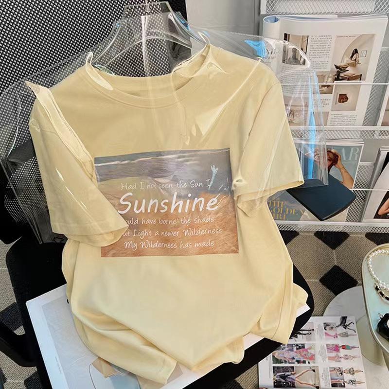 Women's Summer Printed Off-Shoulder Cotton T-Shirt - Chic and Sweet Design