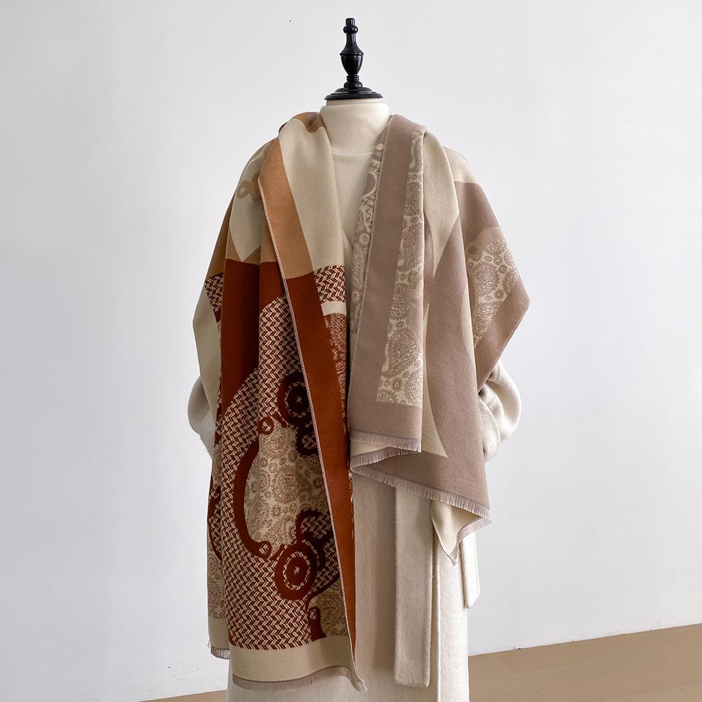 Scarf Women's Shawl, Winter Office Nap Blanket, Imitation Cashmere Tassel Warm Scarf Thickened