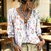 Women's Casual V-Neck Printed Tie Ruffle Blouse for Everyday Wear