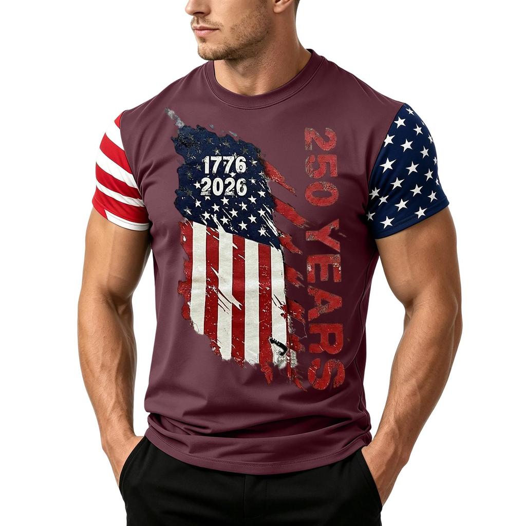Men's Independence Day Flag Print Short Sleeve T-Shirt, Loose Casual Daily Summer Tops
