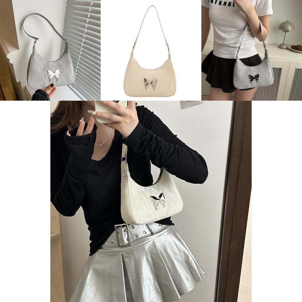 Chic And Stylish Women's Butterfly Underarm Bag In Black White Khaki And Silver Colors