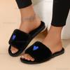 Cute Heart Decoration Short Plush Indoor Slippers Women 2025 Winter Soft Thick Bottom Bedroom Slides Warm Faux Fur Slippers