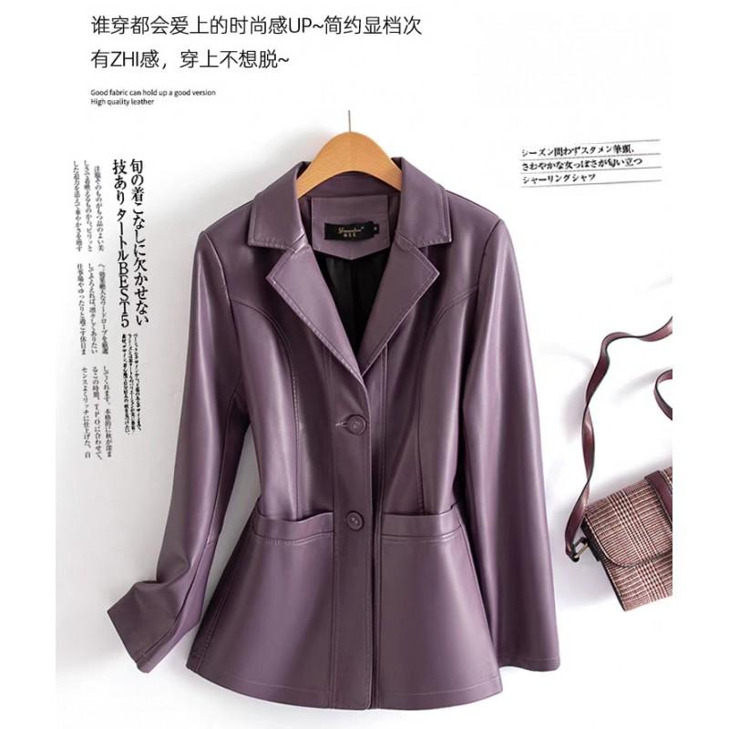 Womens Short Leather Jacket Slim Fit Notched Collar Single Breasted Casual Chic Coat 2026