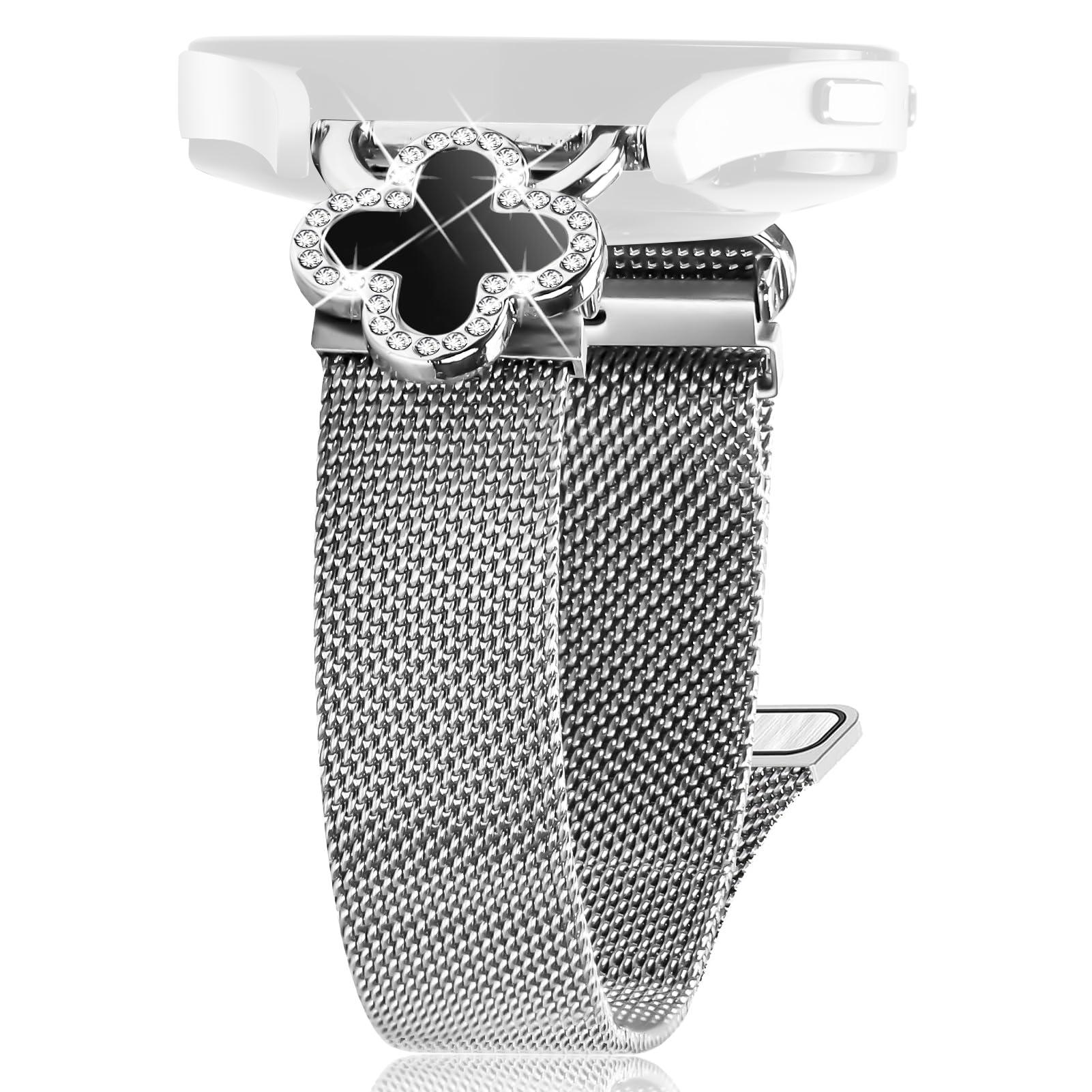

For Huami Amazfit GTS 2e Milanese Band Electroplated Metal Watch Strap Clover Decor,Size: S Silver/Black