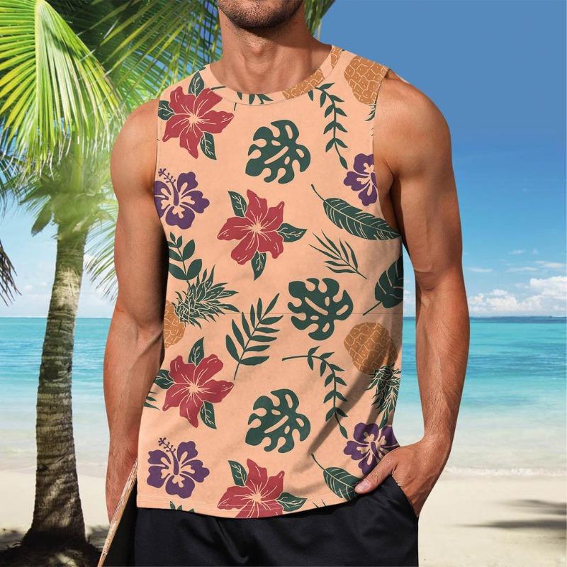 Mens Summer Surf Beach Tank Top Large Size Casual Breathable Sleeveless Top Loose Print Tank Top Man Shirt