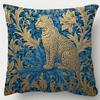 1Pc Vintage Leopard Floral Cushion Cover Blue Gold Botanical Animal Print Pillowcase For Sofa Bedroom Home Decor Decorative
