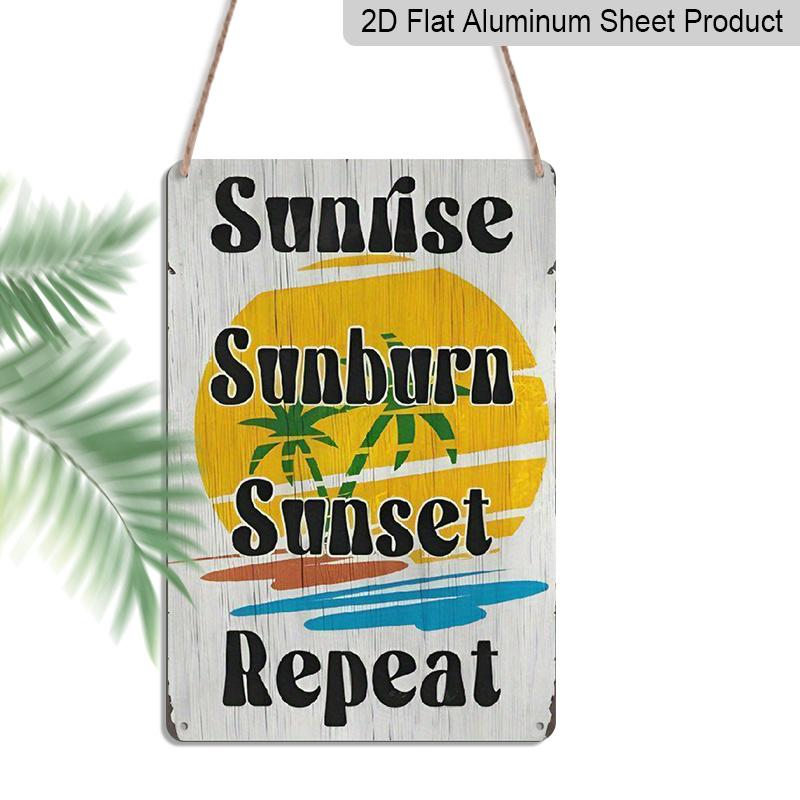 

2D Flat 1pc Vintage-Style Sunrise, Sunburn, Sunset Repeat Metal Sign - Rustic Aluminium Wall Decor with Palm Tree & Sun Design for Beach House 20*30cm