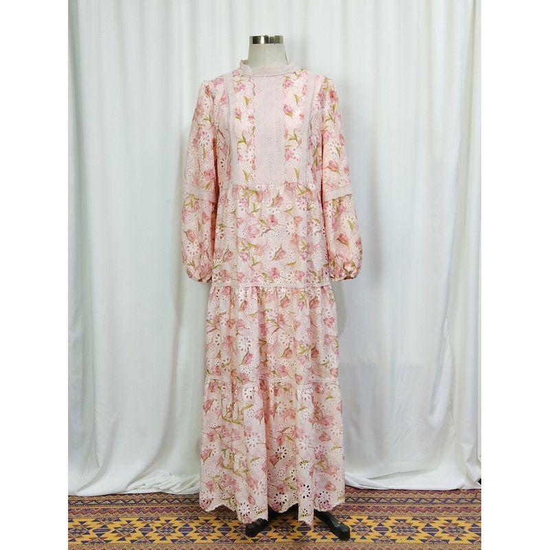 2025 Amazon Middle East New Dress Fashion Print Embroidery Lace Stitching Long Dress Dress
