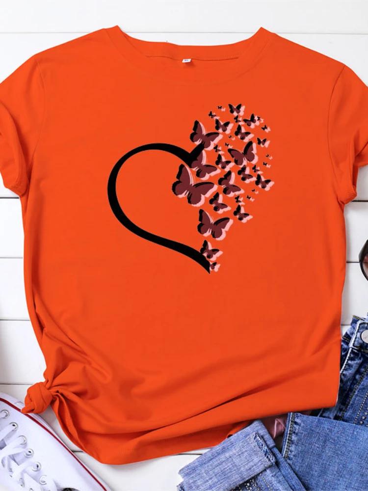 Heart Butterfly Print T Shirt Women Short Sleeve O Neck Loose Tshirt Summer Women Tee Shirt Tops Camisetas Mujer