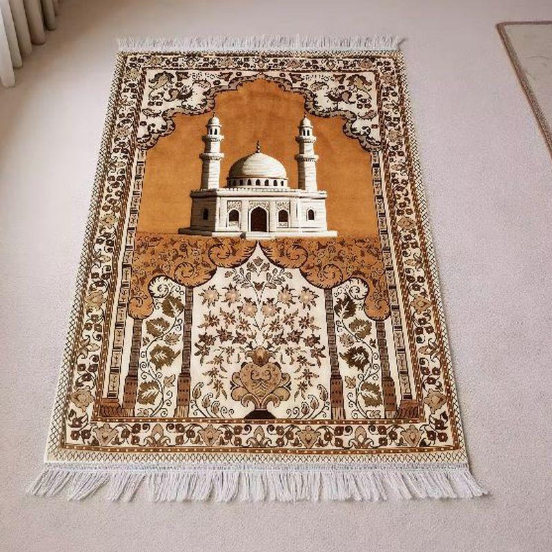 Mosquée des Minarets Jumeaux Tapis de Prière Islamique Floral, Tapis de Prière Musulman Pliable Portable, Tapis de Culte Religieux pour Décoration Intérieure