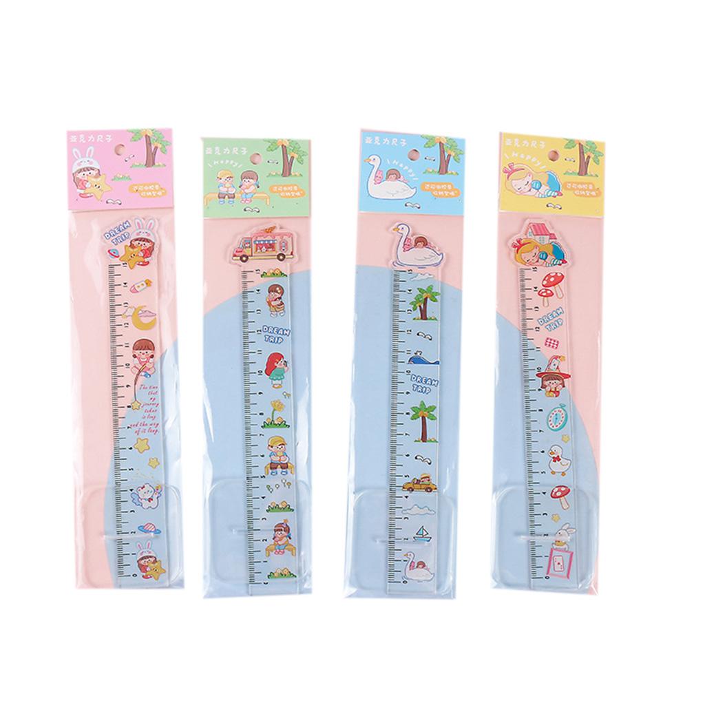 Plastic Carton Ruler Straight Ruler Math Rulers Measuring Acrylic Tool School Student Present 4 Pieces 15cm