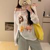 2025 College Style Striped Long-Sleeve Korean Round Neck Loose T-Shirt for Women