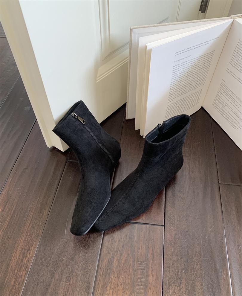 2025 Autumn and Winter New Fashion Versatile Thick Heel Suede Korean Small Ankle Boots Women's Shoes Versatile Low Heel Thin Boots