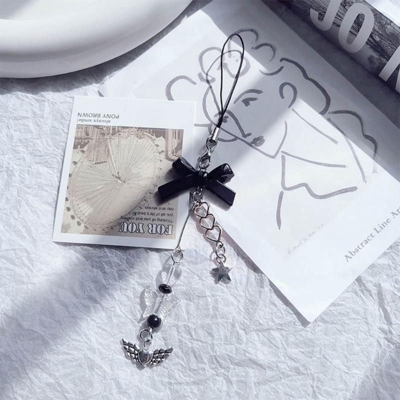 DIY Handmade Cute Phone Charm Y2K Women Halloween Spiders Pendant Bowknot Strap Lanyard Crossed Bead Cartoon Accessories