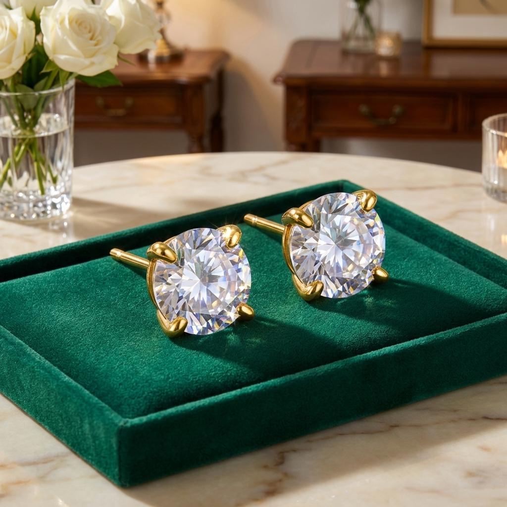 Classic Brilliant Cut Cubic Zirconia Solitaire Stud Earrings for Women Everyday Solitaire Studs Minimalist Accessories Jewelry