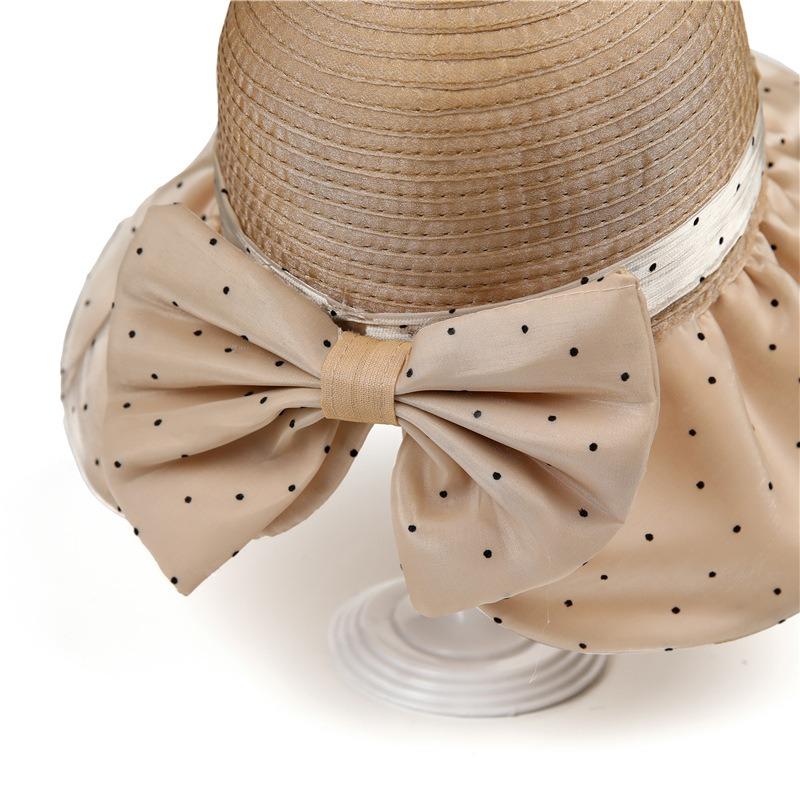 Foldable bow elegant travel bucket hat spring and summer organza straw hat sun protection sun hat women