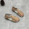 Johnature Genuine Leather Roman Sandals Retro Casual Solid Color Cowhide Soft Sole Flat Women's Shoes