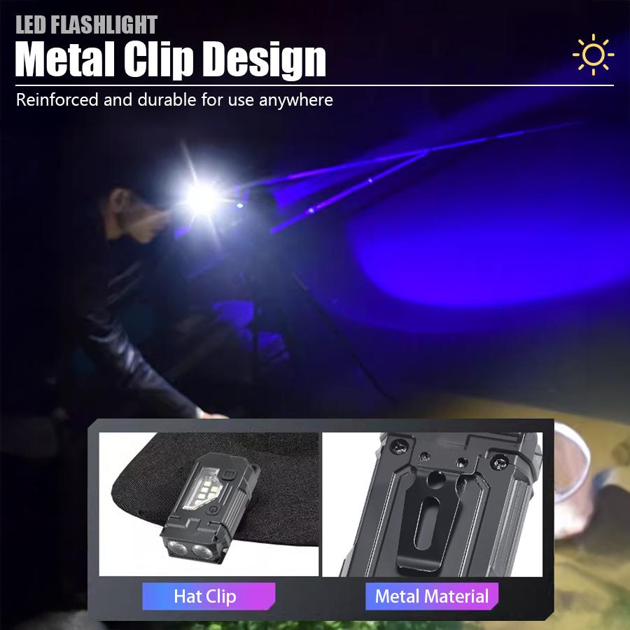 Kids Gift Dual LED Mini Flashlight 8 Modes Rechargeable Magnetic Torch w/ Cap Clip, ABS Body for Children Outdoor Play & Camping