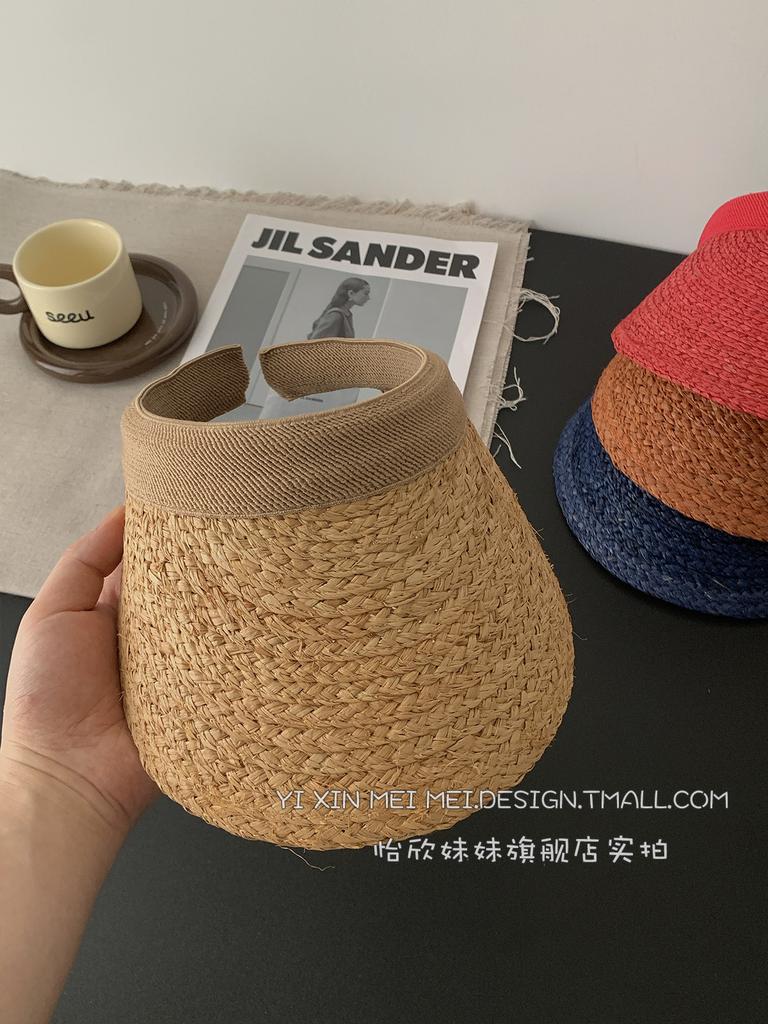 2026 New Style Japan Thick Raffia Visor Hat Women Summer Colorful Fashion Sun Hat Empty Top Hat