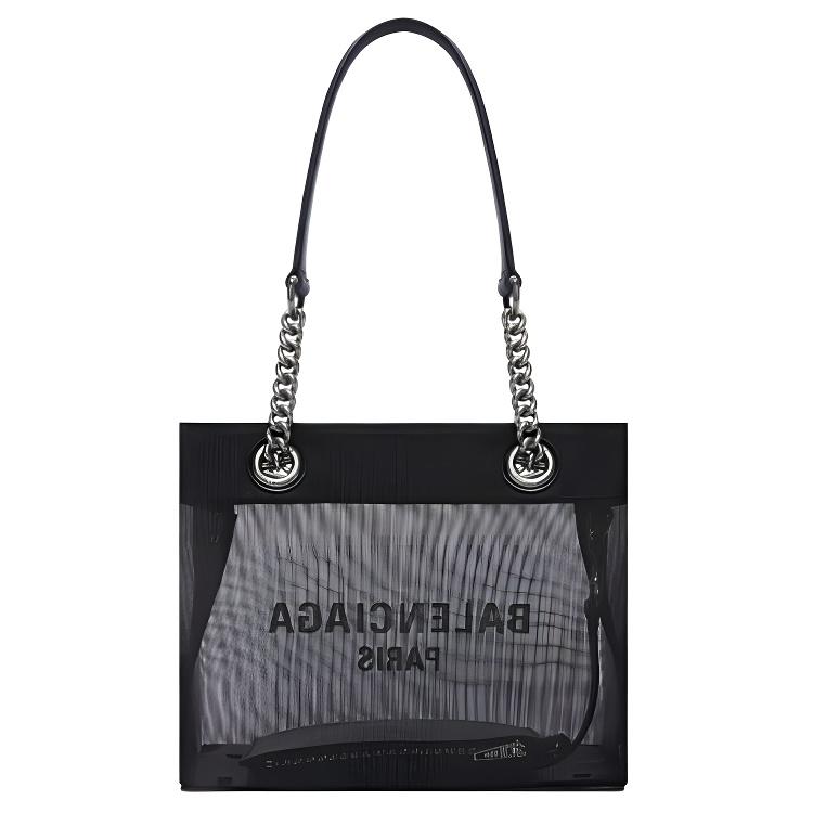 Balenciaga Small Duty Free Mesh Tote Black/White Women Tote_bags 7416032AADB1090