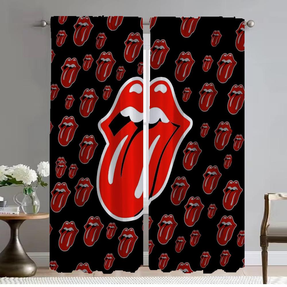 Rolling Stones Tulle for Bedroom Blackout Curtain for Room 2 Panel Halloween Decoration Elegant Room Curtains Shades Partition